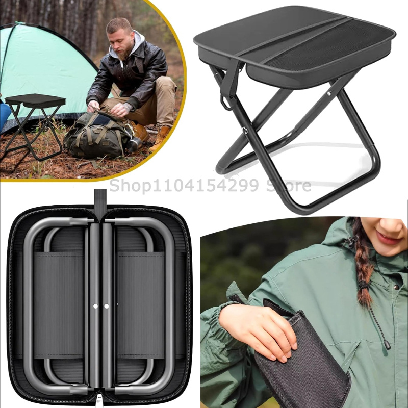 Outdoor Camping Activities For Adults - 성인용 휴대용 접이식 스툴, 검정색 경량