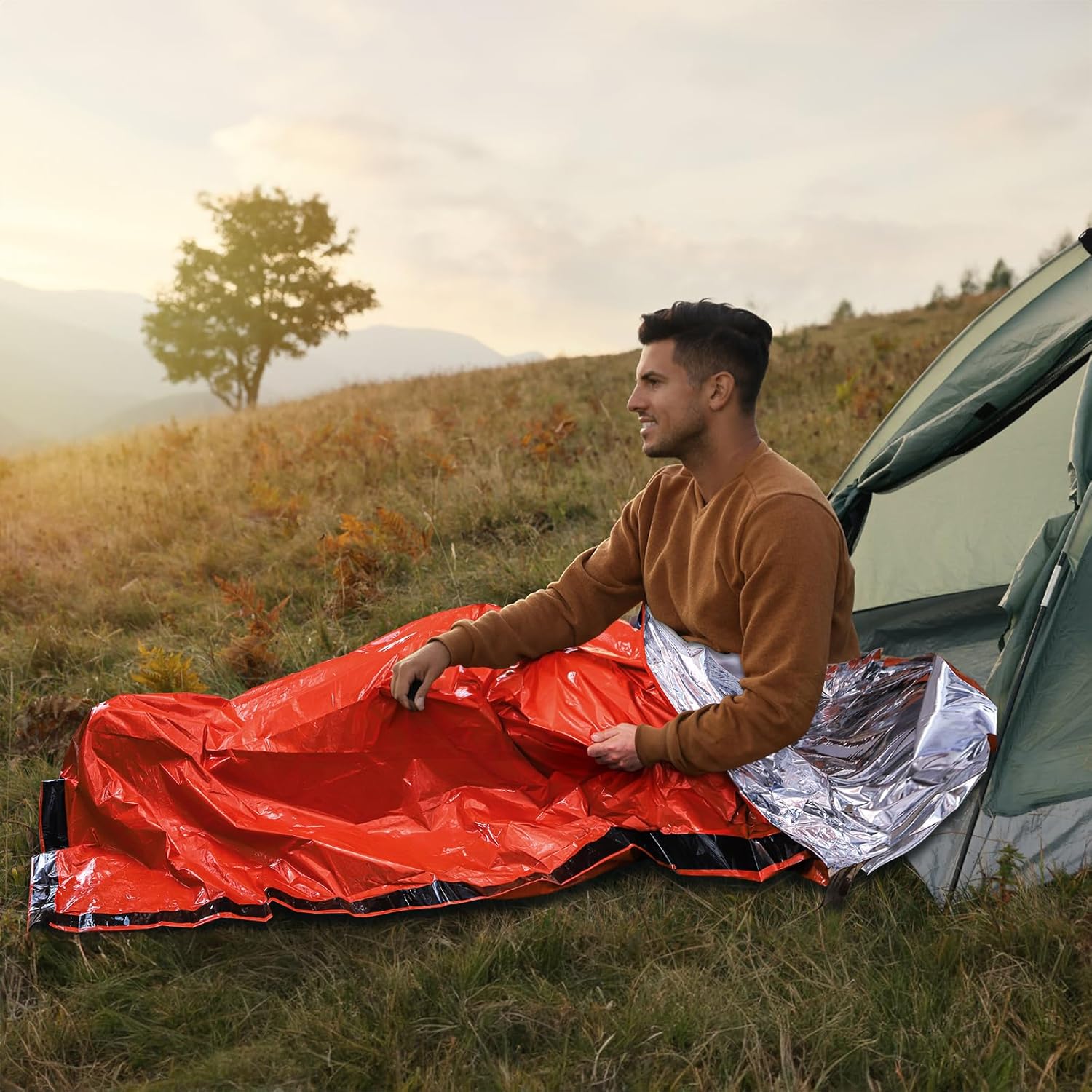 멀티팩 비상용 침낭, 오렌지색, 조임끈 가방, 야외 캠 - Outdoor Camping Activities For Adults 리뷰 및 가격