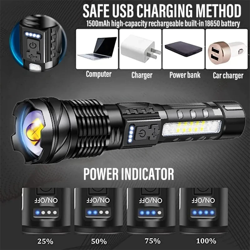 강력한 XHP50 LED 손전등 방수 18650 토치( - Outdoor Camping Glamping 리뷰 및 가격