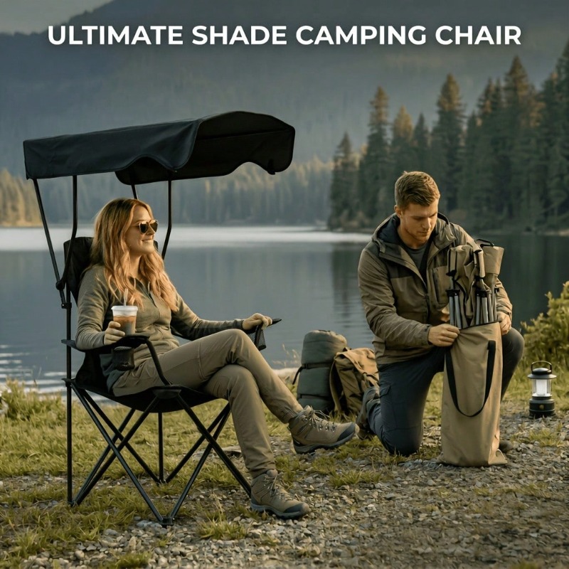 차양막이 있는 야외 캠핑 의자, 접이식 및 휴대 가능, - Outdoor Activities In Camping 리뷰 및 가격